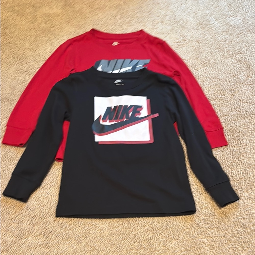 Little Boys Nike Black and Red Long Sleeve Shirts
